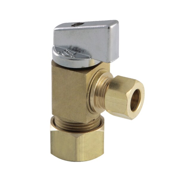 5/8"O.D x 3/8"O.D. Compression Quarter Turn Angle Stop Valve, Raw Brass